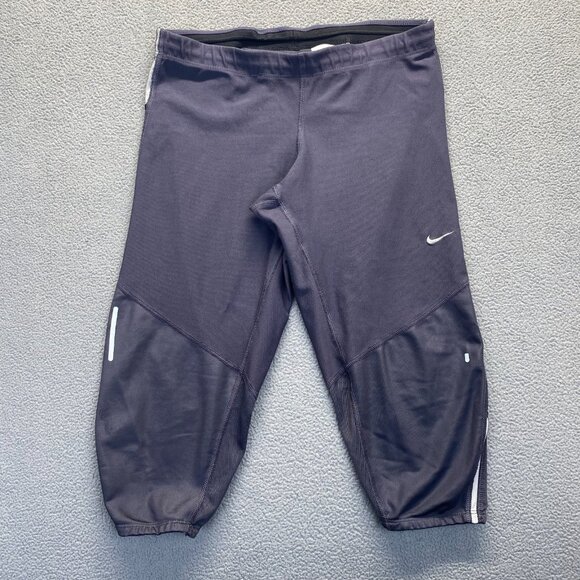 Nike Womens Dri FIT Running Training Capri Cropped Gray Leggings Size M,Pocket - Picture 1 of 15